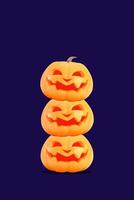 Halloween purple background with Jack o lanterns and copy space, social media template design, 3d rendering illustration. photo