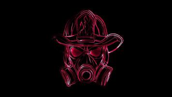 Neon frame effect, Firefighter Hero mask with flames on black background video