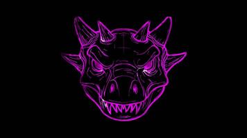 Neon frame effect, Dinosaur Defender mask shaped like a dinosaur's face, complete with spikes on black background video