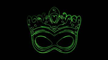 Neon frame effect, Princess Superhero combination of a crown and superhero mask, featuring sparkles and hearts on black background video
