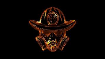 Neon frame effect, Firefighter Hero mask with flames on black background video
