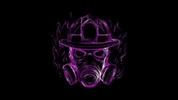 Neon frame effect, Firefighter Hero mask with flames on black background video