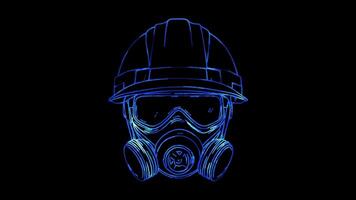 Neon frame effect, Firefighter Hero mask with flames on black background video