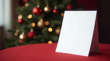 Blank holiday card design with festive christmas tree background for creative projects. Merry Christmas and New Year photo
