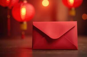 Chinese New Year. Red envelope with lanterns. celebrating lunar new year traditions photo