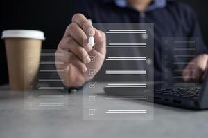 Document management system DMS concept. Questionnaire, checklist and clipboard task management photo