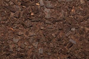Grated cocoa background, top view, texture. Grated cocoa is one of the ingredients in making chocolate at home. Close-up of crushed cocoa, top view. photo