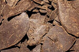 Grated cocoa background, top view, texture. Grated cocoa is one of the ingredients in making chocolate at home. Close-up of crushed cocoa, top view. photo