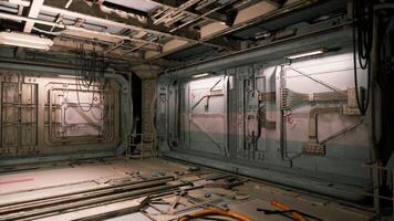 Cargo terminal on a large space station bustling with activity and technology video