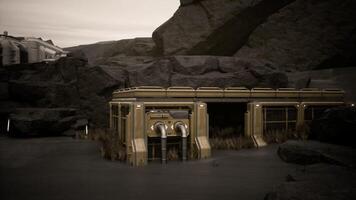 Colonist base established on a distant planet surrounded by rocky terrain video