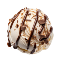 Vanilla ice cream ball with chocolate sauce isolated on transparent background png