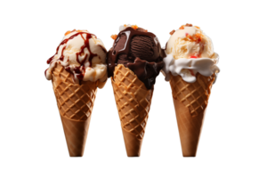 Ice cream scoop on waffle cone isolated on transparent background png