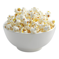 Popcorn in white bowl Isolated in transparent background. png