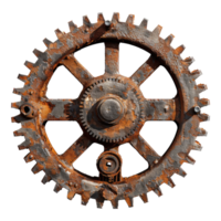 Rusty old COG wheel Isolated in transparent background. png
