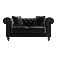 A black velvet couch with pillows on it png