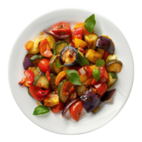 A plate of vegetables with tomatoes, peppers and basil png