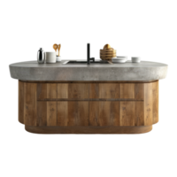 A kitchen island with a sink and a wooden counter png