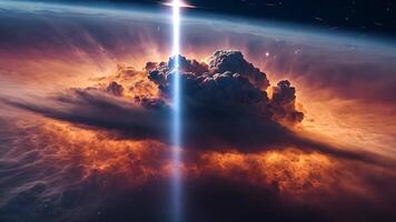 An image of a bright light shining through the clouds video