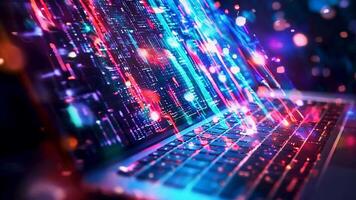 A laptop computer with colorful lights on it video