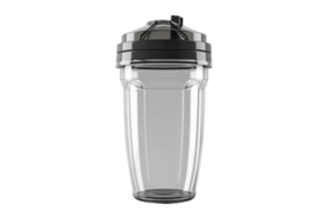 A clear plastic blender with a black lid png