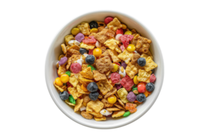 A bowl of cereal with fruit and candy png