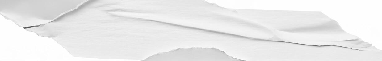 Isolated torn edge of white paper with curled texture, perfect for design overlays and creative backgrounds. photo