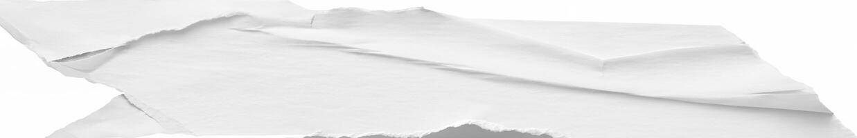 Isolated torn edge of white paper with curled texture, perfect for design overlays and creative backgrounds. photo