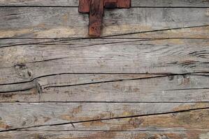 Close-up of aged, weathered wooden planks with visible grain and natural texture. photo