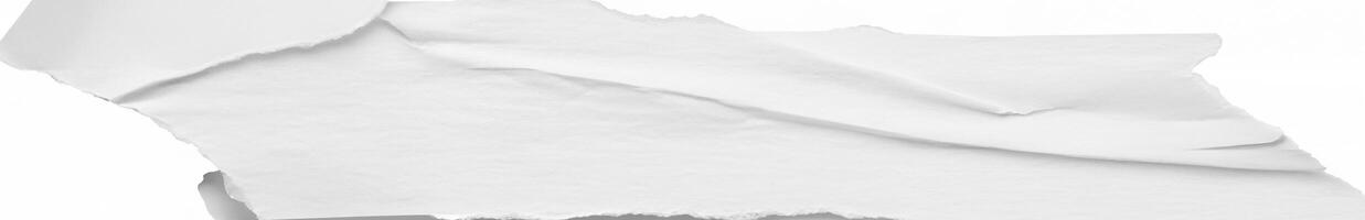 Isolated torn edge of white paper with curled texture, perfect for design overlays and creative backgrounds. photo
