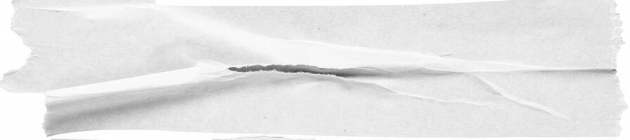 Torn white paper sheet with rough edges and soft folds, isolated on a white background, ideal for scrapbooking or design. photo