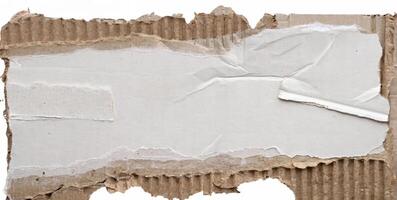 Close-up of torn corrugated cardboard with rough, textured edges and exposed layers. photo