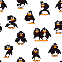 Seamless pattern with cartoon numbers like Penguins from 0 to 9. png