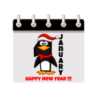 Calendar page of 1January -Happy New Year with penguin number. Calendar Date. Cartoon illustration. png