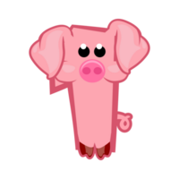 Cartoon number 1 like pink pig, figure One. Cartoon of number with a animal concept. Calligraphy, lettering, typography for your Education cards or game. png