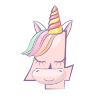 Cartoon number 4 like Unicorn, figure Four. Cartoon of number with a animal concept. Calligraphy, lettering, typography for your Education cards, greeting cards or game. png