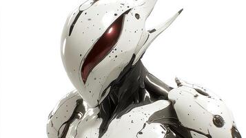 This futuristic robot has a shiny look and striking red eyes, captivating everyone photo