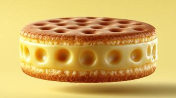 A creamy dessert with a golden biscuit exterior and delightful filling awaits indulgence photo