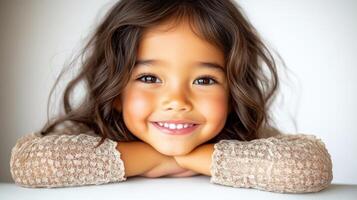 A cheerful girl with curly hair beams with happiness, enjoying an intimate moment photo