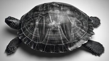 A turtle navigates through clear waters, showcasing its beautiful shell and limbs photo