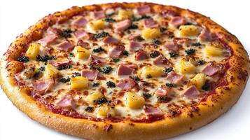 Savoring the delightful combination of ham, pineapple, and broccoli on this pizza photo