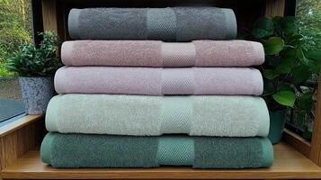 Soft, neatly arranged towels in soothing colors complement a peaceful interior atmosphere photo