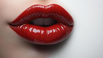 Glossy crimson lips create an enticing and elegant visual statement photo