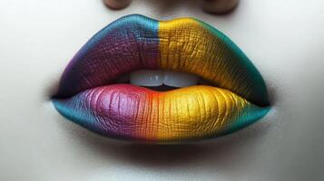 Lips showcase a vibrant gradient, radiating creativity and expression photo