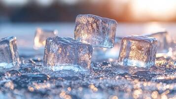 Chilled cubes glisten in the soft morning light, creating a tranquil atmosphere photo