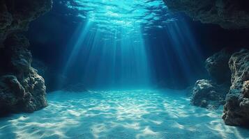 Sunlight filters through the water, casting serene rays on the ocean floor below photo