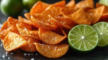 un vibrante surtido de crujiente meriendas con picante Lima rebanadas agrega encantador sabor foto