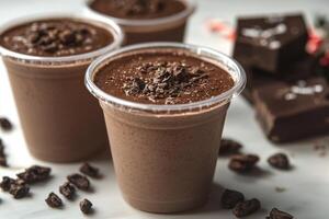 Rich chocolate shake with a crunchy topping enjoyed on a stylish surface photo