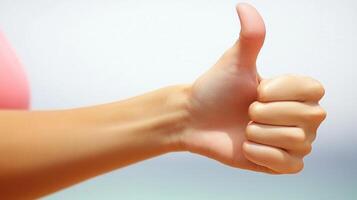 A hand raised joyfully, signaling approval and positivity in a sunny setting photo