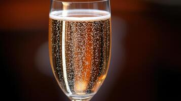 A refreshing glass of bubbly champagne sparkles in the soft glow of festive lights photo