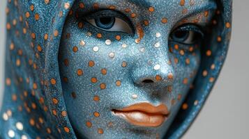 This vibrant mannequin showcases a unique design with dazzling colors and patterns photo